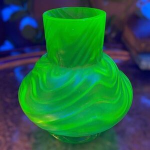 Antique Loetz c1900 Oceanic Uranium Green Art Glass Vase